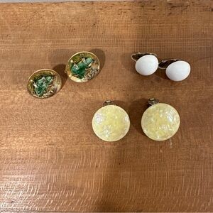 Coro and Marvella Vintage Clip On Earrings with Jade Stone